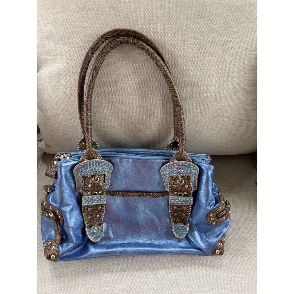 Kathy Van Zeeland Shoulder Bag Womens Medium Blue Good Western Rhinestone Studs